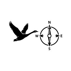 Fototapeta premium Flying goose with compass navigation symbol