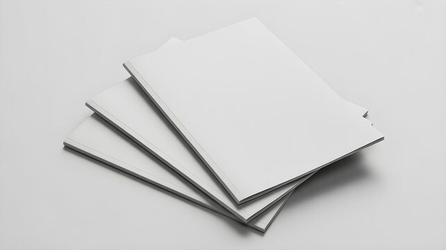 Stack of blank softcover brochures mockup isolated on white background