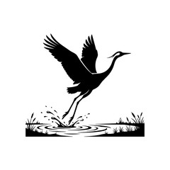 Naklejka premium Black silhouette of a crane flying from water vector illustration