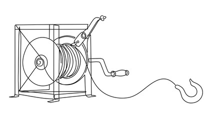 Obraz premium Industrial hose reel with hook on white background.