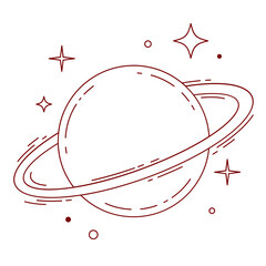 Saturn Planet with Ring Line Art - Minimal Space Outline Doodle © Farjana