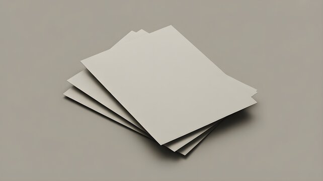 Stack of blank paper sheets mockup, top view, beige background, minimalist stationery template for branding or design presentation