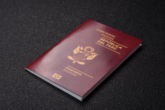 Peru, peruvian passport or id document with tickets for flight, border crossing. Peruvian passport