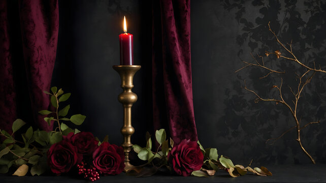 Luxury dark velvet background with purple candle