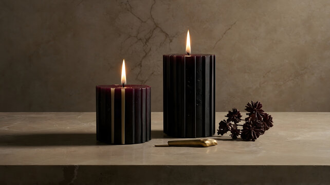 Dark gothic Halloween still life with black candles
