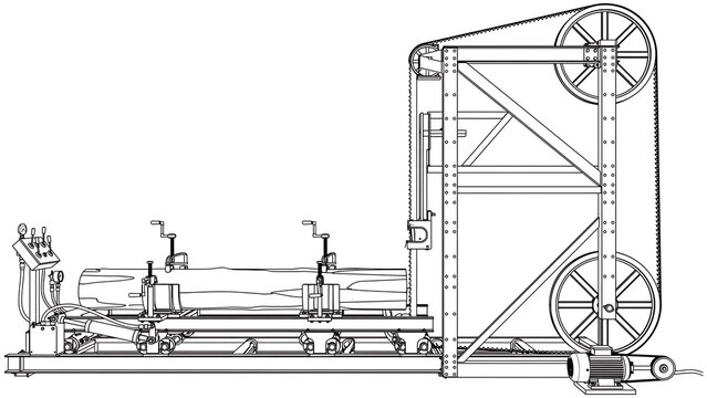 Historical steam engine drawing white background.