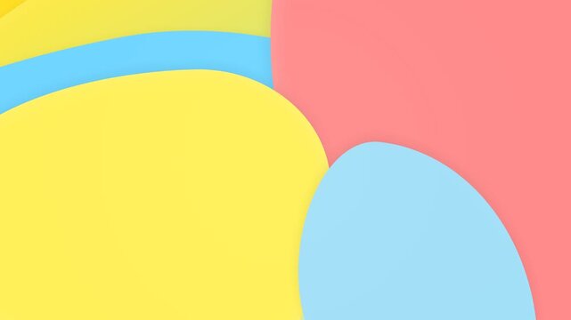 Vibrant overlapping geometric shapes in pastel shades of yellow, blue, and pink create a visually appealing abstract composition with smooth, soft curves and harmonious color blending