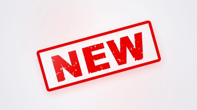 A vibrant red rectangular stamp with the word NEW prominently displayed in bold, capital letters, ideal for highlighting fresh products or services in marketing materials