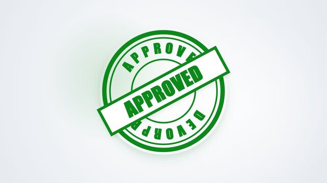 A vibrant green seal stamp prominently displaying the word approved, symbolizing acceptance and confirmation for documents or projects