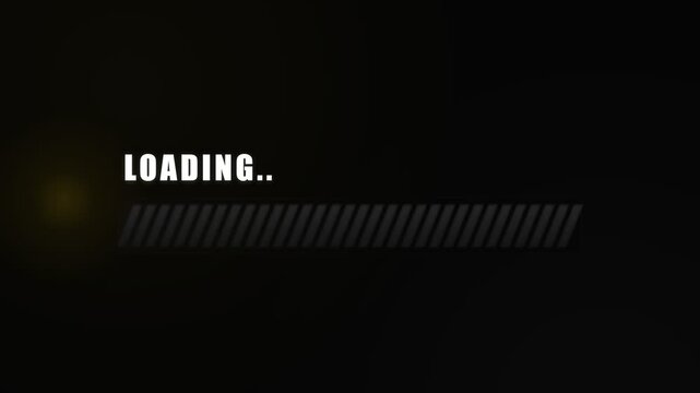 A digital loading animation bar progresses steadily across a dark interface, indicating data processing or buffering in a technological environment