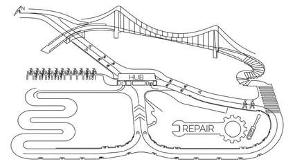Fototapeta premium Detailed line art of a race track white background.