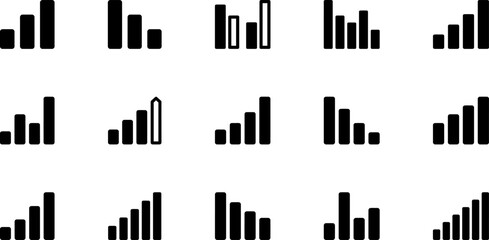 Obraz premium Set of various black bar chart icons representing data visualization and business growth analysis metrics