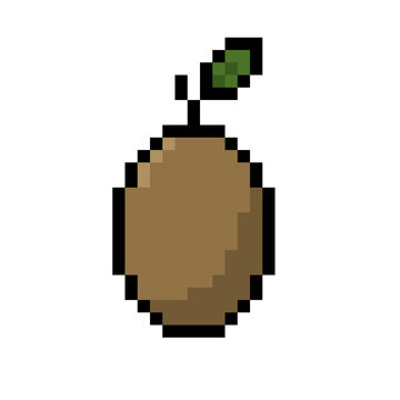 Pixel Art Brown Langsat Fruit with Green Leaf