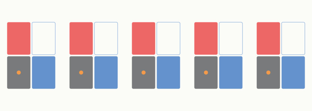 Five identical grid panels featuring four quadrants with a centered dot