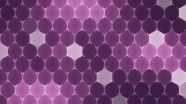 Glowing hexagonal tech grid pulsing honeycomb energy cells seamless loop in soft magenta tones