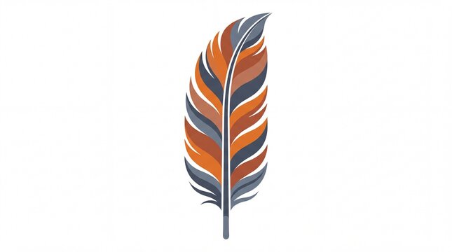 Decorative stylized bird feather illustration featuring vibrant orange and dark grey colors isolated on white background