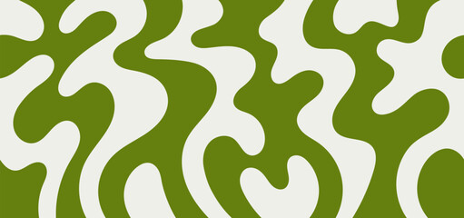 Fototapeta na wymiar Playful abstract background with liquid shapes in green. Each shape is unique, with rounded and flowing forms drawing by hand. Design for patterns, backgrounds or posters