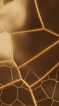 Kintsugi Gold Lacquer Repair Seams on Ceramic With Circling Burnish Glint, Seamless Loop in cool brown tones vertical 9:16