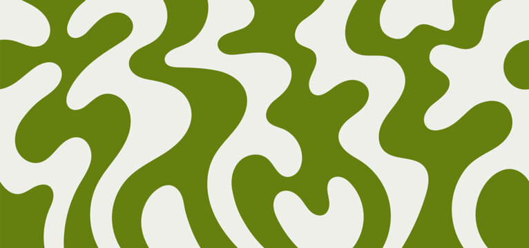 Playful abstract background with liquid shapes in green. Each shape is unique, with rounded and flowing forms drawing by hand. Design for patterns, backgrounds or posters