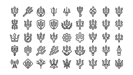 Fototapeta premium Collection of trident icons in various styles and designs on white background