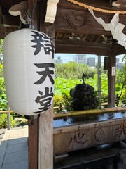 White paper lantern with japanese text shrine © Manu
