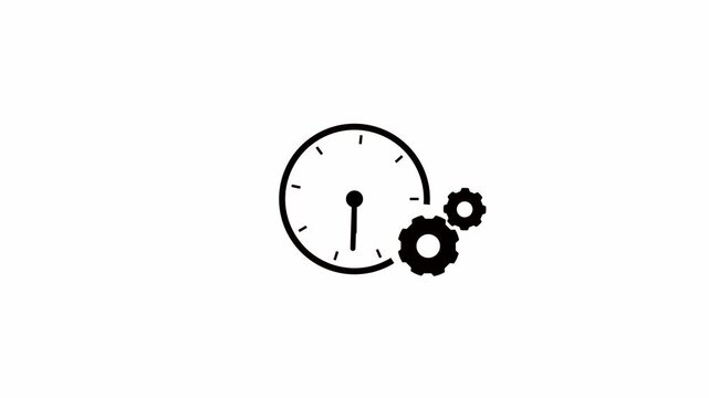 Minimalist gear cogwheel and clock time icon animation on white background. Clock symbol animation with rotating tow gear wheels for settings, time management and efficiency