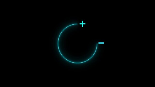  Blue Neon Glowing Circle with Plus Symbol on Black Background