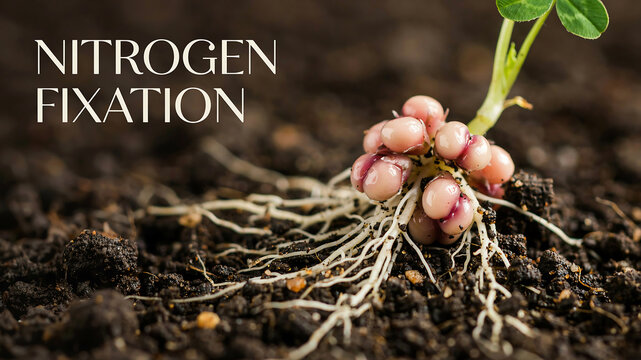 Legume plant root nodules showing biological nitrogen fixation process in soil