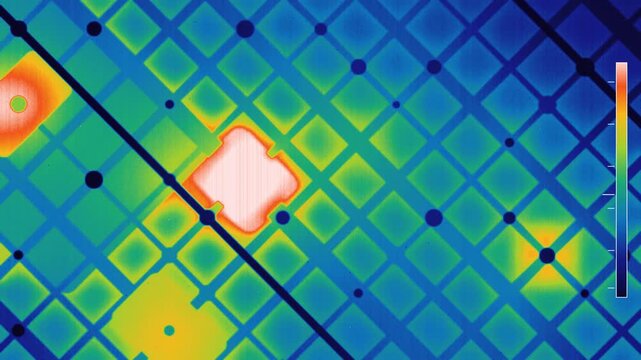 Thermal Camera Infrared View of Heat Spreading Through a Lattice Heat Sink Structure, Seamless Loop in cool indigo tones