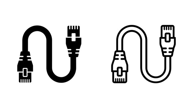 Ethernet cable icon illustration in solid and outline styles with ethernet