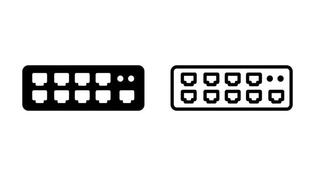 Network switch device port panel icon in black and white styles