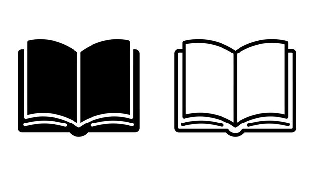 Open book education and reading vector silhouette icons set with education