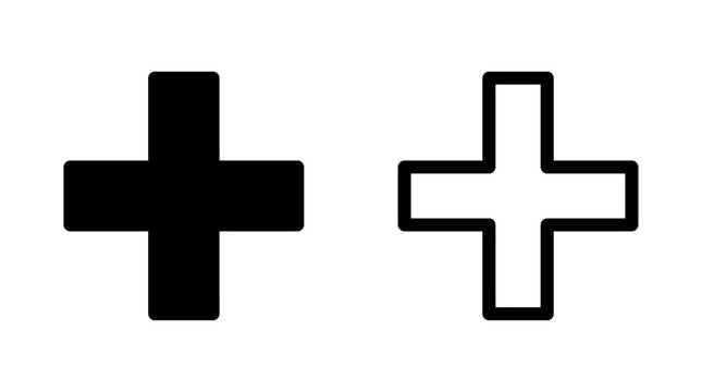 Plus sign addition symbol vector illustration in solid black and outline