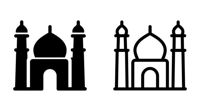 Classic mosque with dual minarets and central dome vector graphic icons