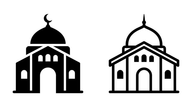 Traditional mosque architecture with dome and crescent vector icons