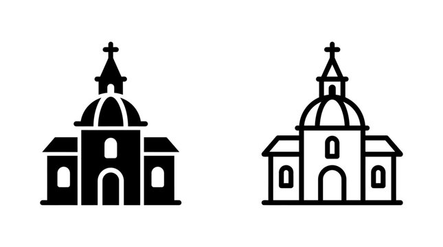 Christian church building with cross and dome icon vector illustration
