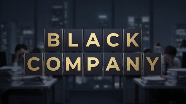 「ブラック企業」の文字を配置した夜間残業イメージ素材