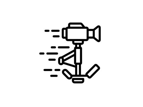 A video camera on a gimbal stabilizer showing motion while filming a scene with speed lines