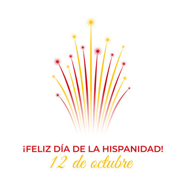 October 12, hispanidad, spain national day. spanish colorful fireworks flag on white. Hispanidad holiday. Greeting card, banner. Vector. Translation Happy Hispanic Heritage Day October 12th