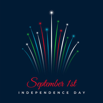 September 1st, uzbekistan independence day, uzbek colorful fireworks flag on blue night sky background. National holiday uzbekistan september 1 independence day. Greeting card. Vector illustration