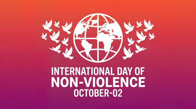 International day of non-violence design with globe and flying doves flock