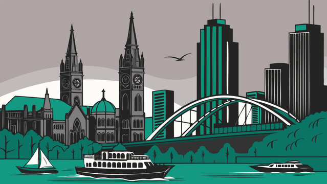 Perth Panoramic Cityscape Silhouette Vector Art for Travel Design