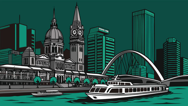 Perth Australia Panoramic Skyline Silhouette Vector Illustration