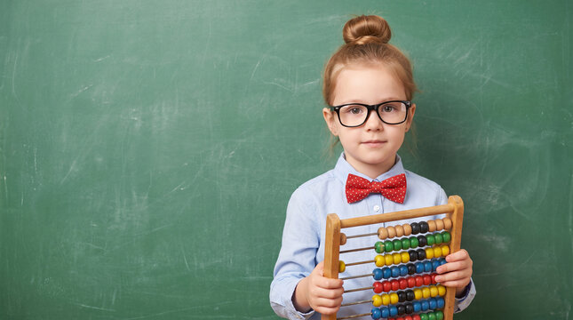 Smart Little Girl Holding An Abacus In A Classroom Setting Preparing For The Back To School Season