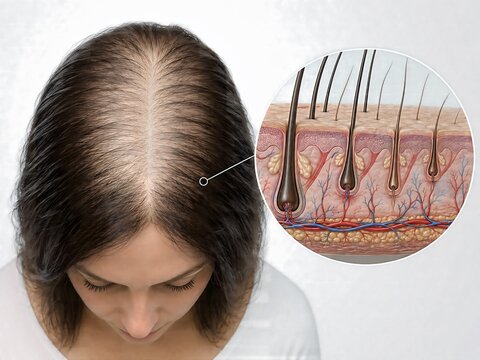 Female Pattern Hair Loss with Follicular Miniaturization and Widening Part