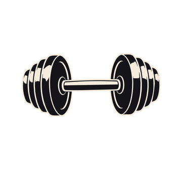 Black barbell vector illustration with circular weight plates and central grip