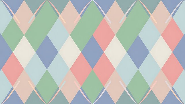 diamond argyle pattern, flat 2D geometric design, pastel pink blue and mint color palette 