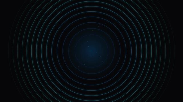 Abstract glowing teal concentric rings radiating on black background