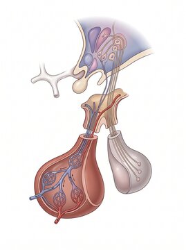 Anatomical diagram of the human endocrine system focusing on pituitary gland and hypothalamus