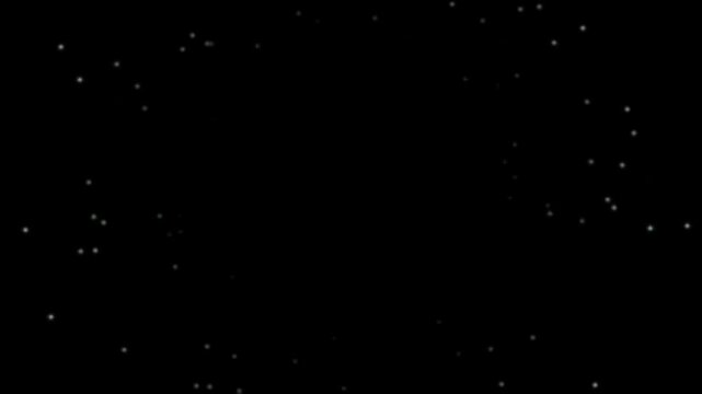 Abstract background with small white glowing particles on a black backdrop.
